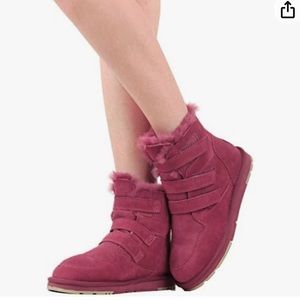 - Aumu Womens  Leather Sheepskin Mid Calf Flat Fur Winter Snow Boot…